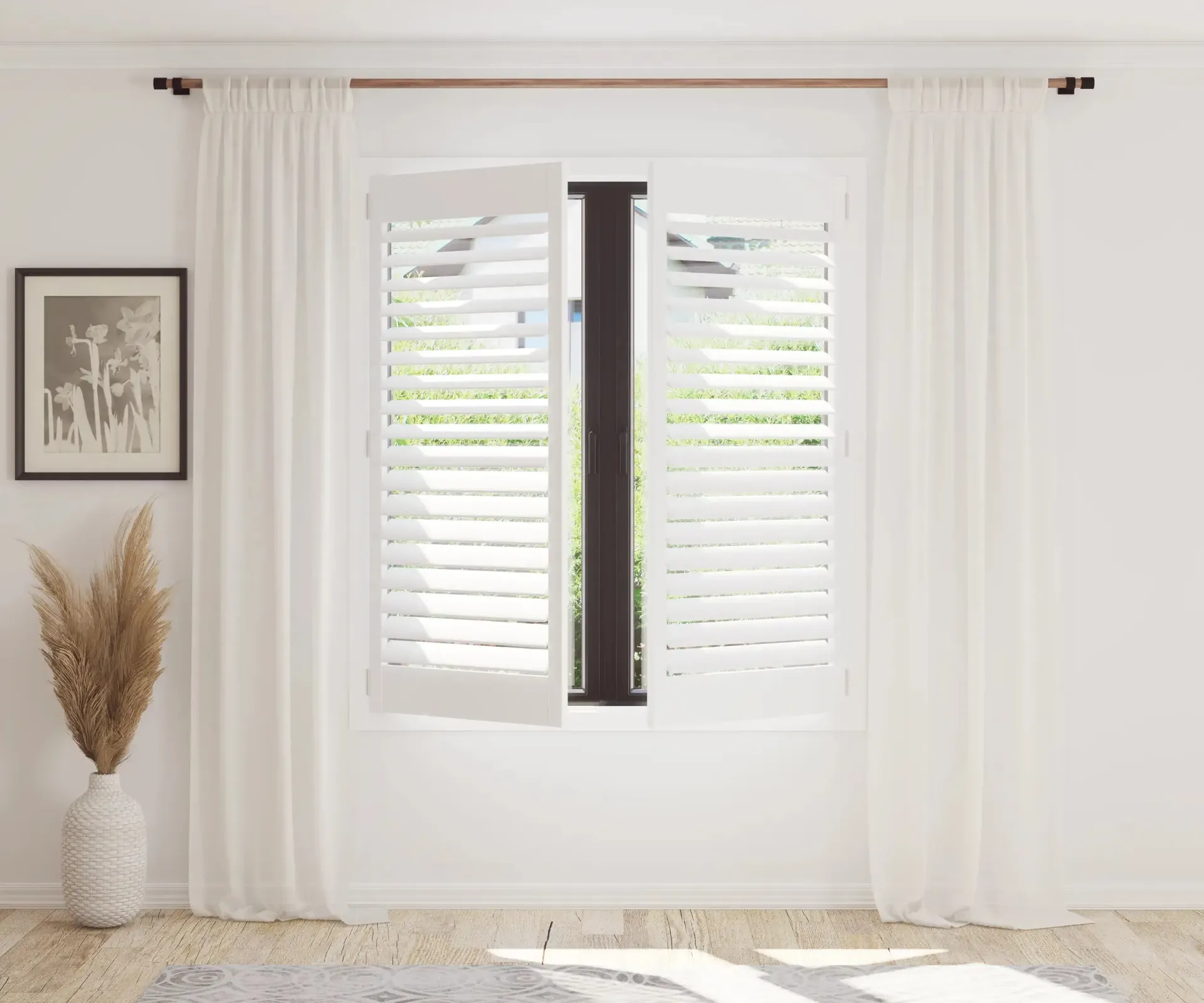 Curtains and Plantation Shutters Together: The Perfect Blend of Upscale Elegance and Style
