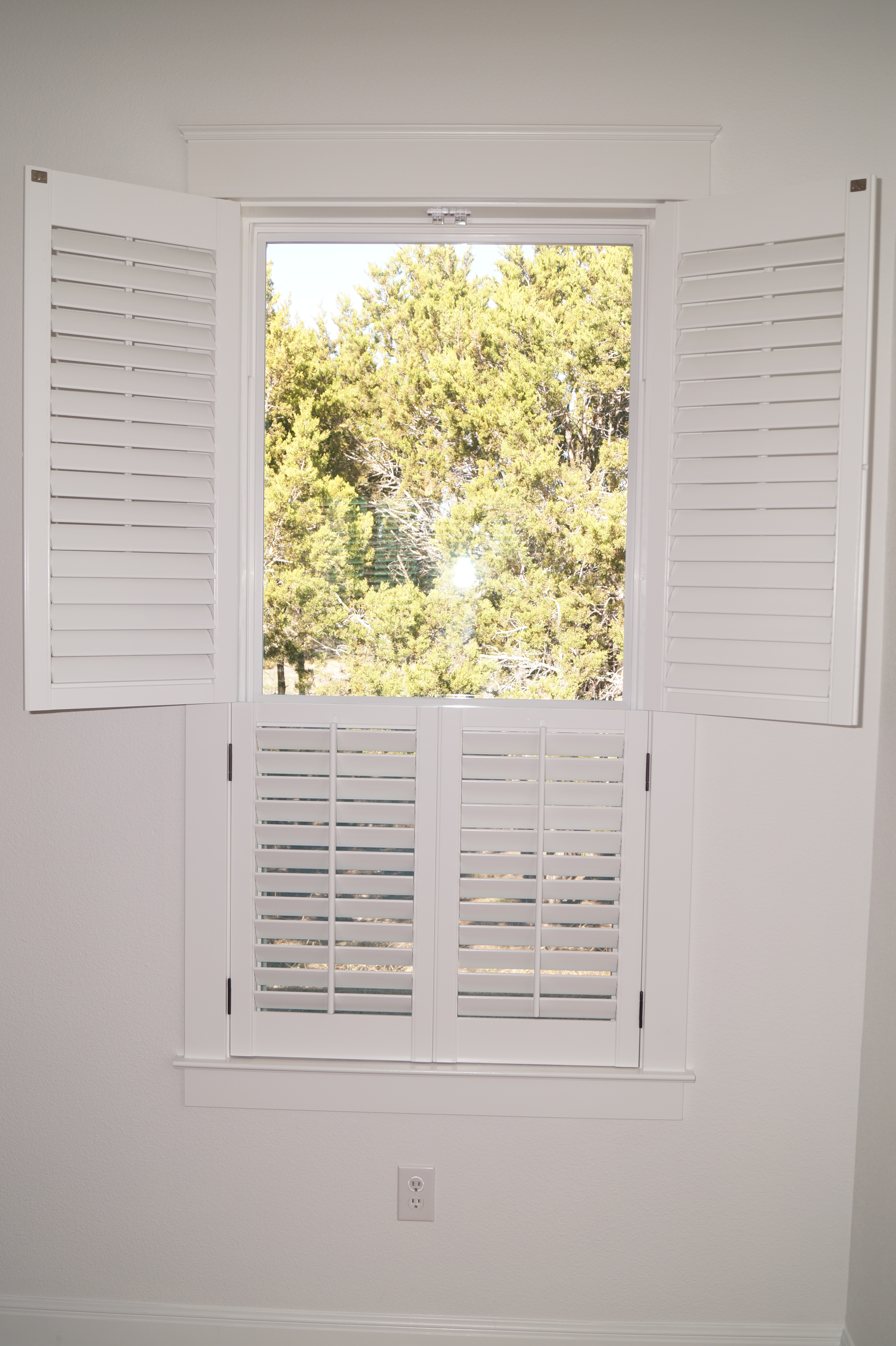 Split rail shutters open